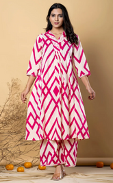 Striking White and Red Geometric Kurta Set